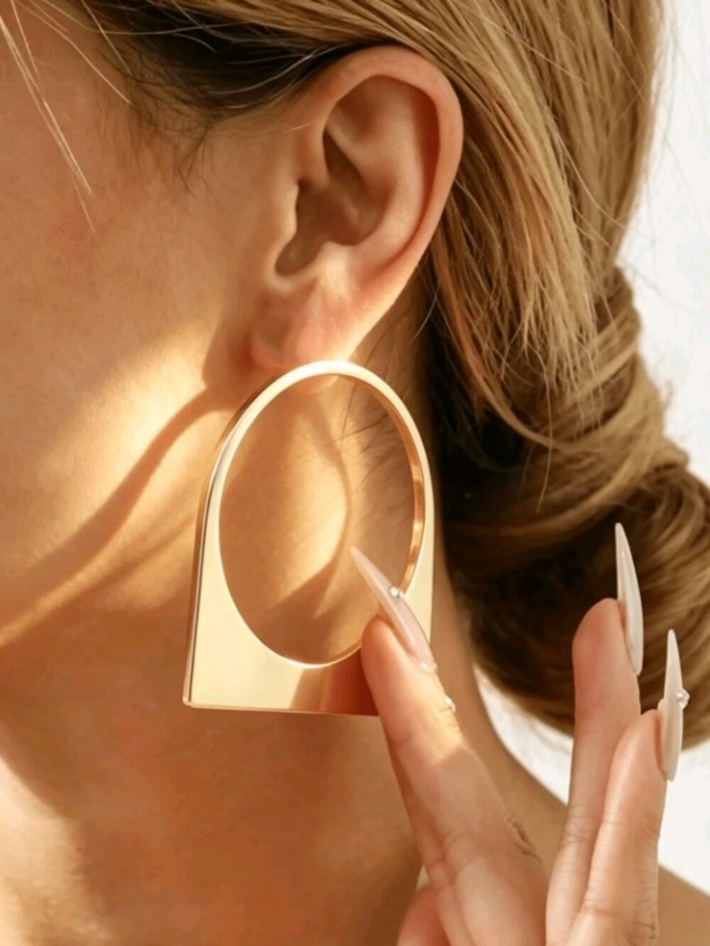 Gold Geometric Statement Hoop Earrings - Women Jewelry